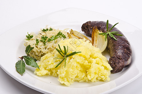 波兰烹饪中的Krupniok传统血香肠熏制食物熏肉润滑脂食欲饮食屠夫香气火腿黄瓜图片