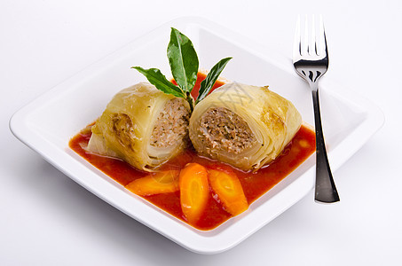 白菜卷派对敷料蔬菜美食抛光盘子辣椒猪肉食物午餐图片