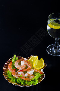 虾沙拉红色饮食美食营养贝类黑色钢巴水果小吃海洋图片