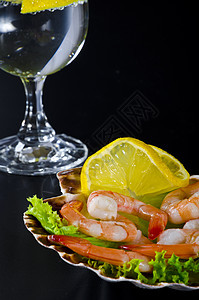 虾沙拉海鲜贝类海洋螃蟹水果盘子钢巴红色黑色饮食图片