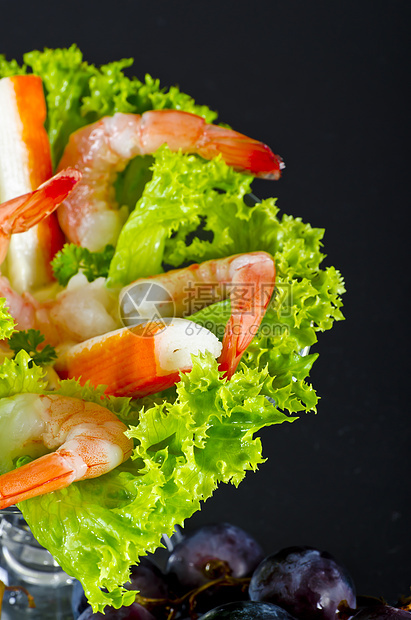 虾沙拉小吃黑色水果营养盘子贝类绿色螃蟹海鲜饮食图片
