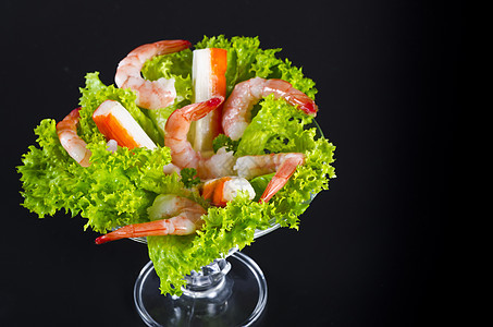 虾沙拉美食海鲜小吃营养钢巴贝类螃蟹海洋水果绿色图片