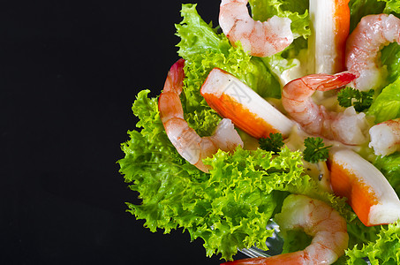 虾沙拉海鲜盘子营养水果螃蟹饮食红色绿色黑色美食图片