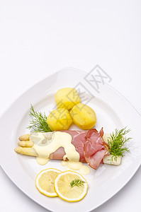 阿斯帕拉古斯 火腿和辣椒酱饮食美味黄油餐饮韭菜季节蔬菜早餐土豆面包图片