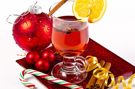 热红酒酒精热饮橙子水果宏观八角红色食物肉桂玻璃图片