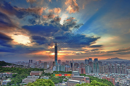 台北 101街道橙子风景办公室景观城市商业天空戏剧性日落图片