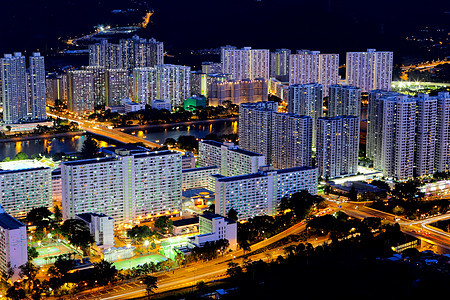 晚上在香港市中心地标天际办公室摩天大楼城市建筑物图片