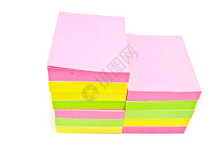 白色上的彩色粘贴笔记教育色彩商业黄色办公室办公用品粉色学校背景图片