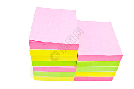 白色上的彩色粘贴笔记教育色彩商业黄色办公室办公用品粉色学校图片