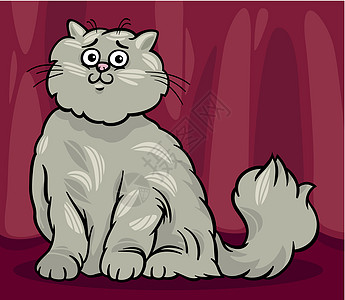 Persian 猫卡通插图布料窗帘猫科动物地面宠物房间尾巴吉祥物绘画长发图片