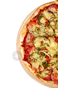 孤立的意大利新披萨营养用餐火腿洋葱育肥餐厅午餐饮食面团美食图片