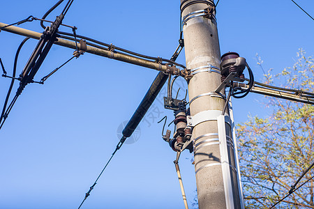 高压电源电缆铁路电气天空高架接线金属导体木头危险活力图片