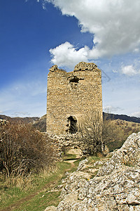罗马尼亚科尔特斯提城堡废墟石头城堡衬套建筑晴天历史性岩石建筑学图片