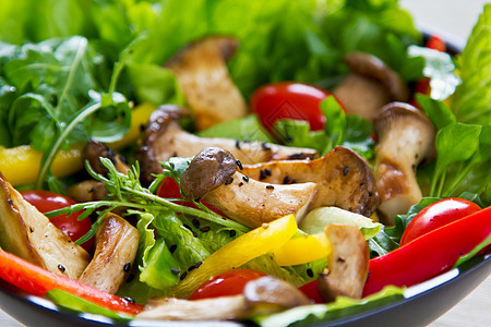 Grilled 蘑菇沙拉小吃食物红色绿色沙拉胡椒蔬菜美味火箭营养图片