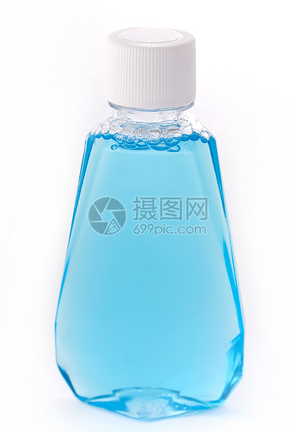 蓝色液体瓶子牙科化妆品泡沫白色保健护理口气对象洗涤图片