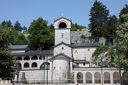 黑山塞蒂尼耶东正教修道院回廊寺庙教会建筑岩石神社白色大教堂天堂创造者图片