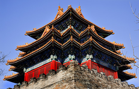 中国北京塔 紫禁城宫守望台建筑红色纪念碑地标历史文化城市景观图片