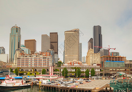 西雅图市风景建筑摩天大楼航海血管市中心全景港口天际城市码头图片