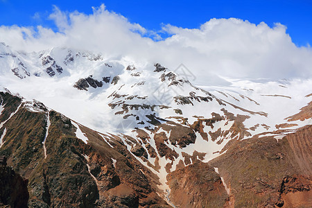 高加索山脉 Dombai岩石风景爬坡冰川季节高度首脑顶峰悬崖石头图片