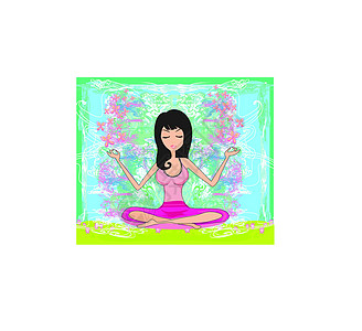瑜伽女孩在莲花位置活力头发头脑治疗女士蓝色身体精神沉思冥想图片