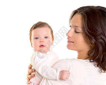 怀着白色的母臂拥抱婴儿女孩幸福父母女士母亲婴儿享受家庭母性妻子孩子图片