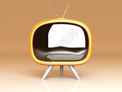 Retro Tv 重试Tv播客播送手表天线娱乐宣传电子产品电视橙子黄色图片