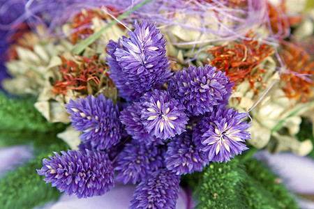 干枯鲜花植物橙子装饰风格礼物黄色紫色桌子花束派对图片
