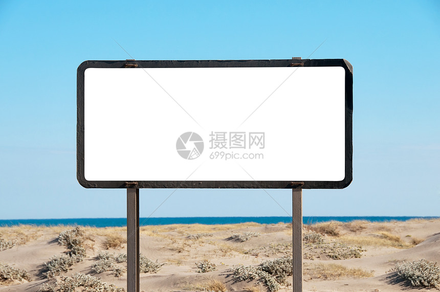 白广告牌海报帆布白色晋升框架横幅展示路标促销海滩图片