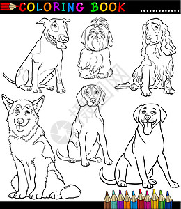 卡通狗或小狗涂色页面绘画犬类快乐吉祥物填色染色收藏宠物插图剪贴图片