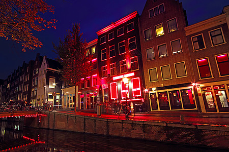 荷兰阿姆斯特丹的红灯区荷兰阿姆斯特丹紫色反射运河红色建筑特丹建筑学图片