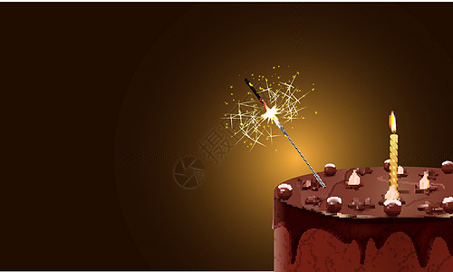 蛋糕生日蜡烛装饰概念糕点星星食物圆形火花棕色图片