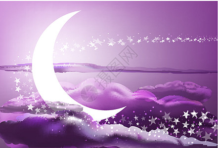 浪漫的天堂月亮魔法天空紫色问候星星粉色插图图片