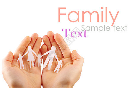 在白色背景上被孤立的手握纸族婴儿父母家庭夫妻童年雕刻手指妻子喜悦母亲图片