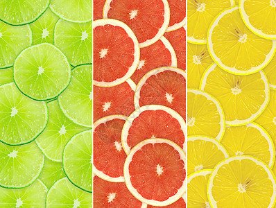 柑橘切片摘要背景 特写 工作室照片橙子宏观框架摄影柠檬柚子圆圈肉质水果绿色图片