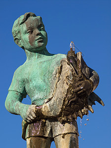 喷泉喷口雕像石头水池花园池塘绿色青铜图片