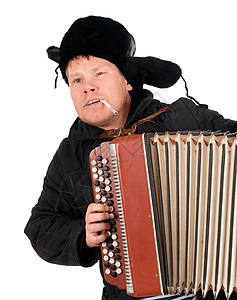 手风琴的俄罗斯人玩家乐队手臂古董艺术工具乐器民间脖子口琴背景图片