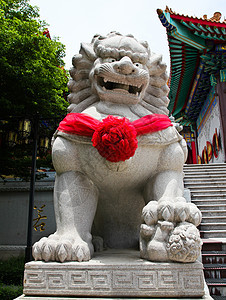 中国在不塔胡里中国寺庙的 狮子石雕像装饰品天空建筑学雕塑旅行建筑石头牙齿狮子古董图片