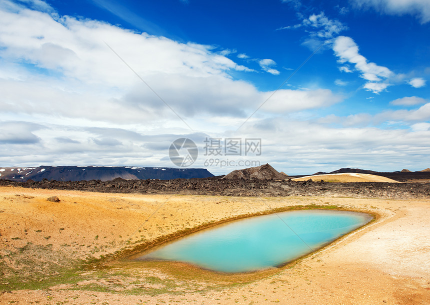 热热池蓝晶地标橙子陨石天空风景山脉乳白色地热火山口图片