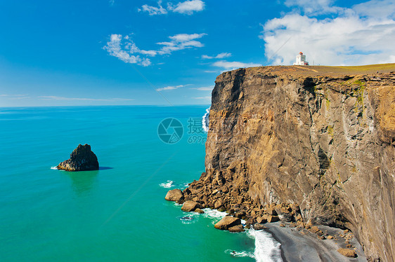Dyrholaey角灯塔作用支撑海岸海景火山悬崖半岛海角岩石海洋图片