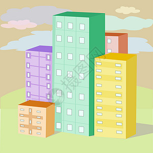 彩色房屋紫色建筑插图城市黄色编队建造乡镇建筑学背景图片