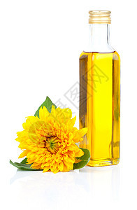 玻璃瓶和向日葵中的油 以白板隔绝白色黄色燃料饮食食物瓶子液体玻璃调味品烹饪图片
