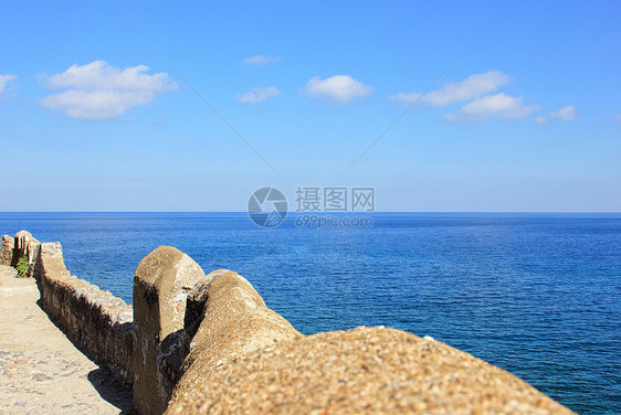 蒙尼姆瓦西亚木材地标堡垒海岸天空旅行旅游蓝色遗产图片