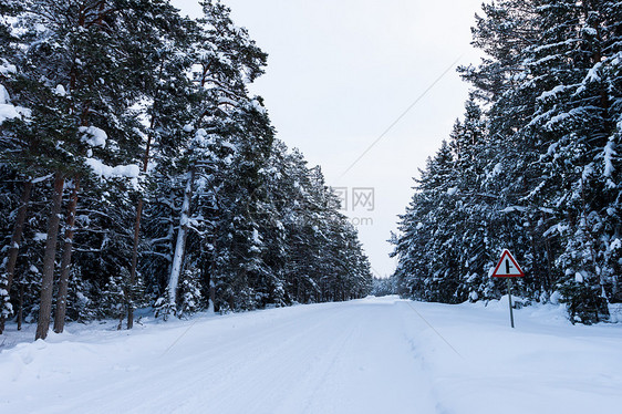 白天空下寒冷的雪路图片