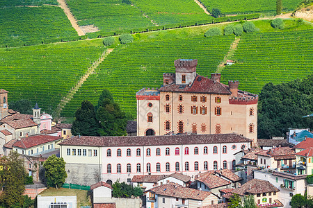葡萄园中的小村庄城堡Barolo图片