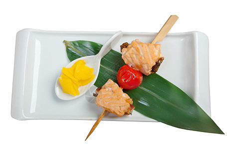 日本白菜鲑鱼竹子盘子烧烤推介会美食餐厅食物白色烹饪图片