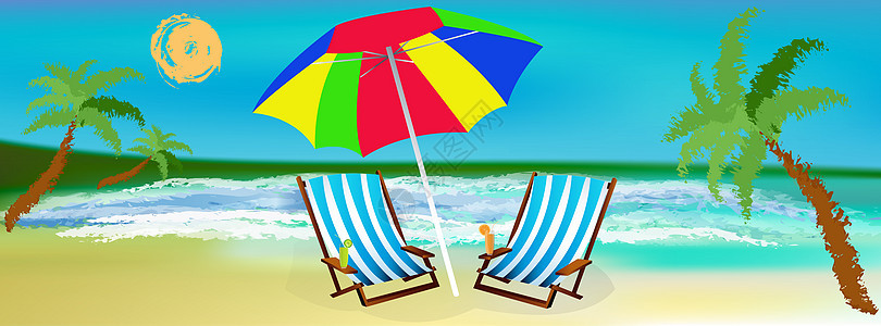 浪漫夏季旅行情调海浪橙子海滩海洋太阳棕榈旅游季节插图图片