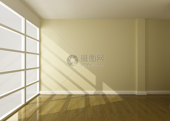 内部 3d 介面的空圆房间窗户白色木地板地面风格建筑学建筑装饰渲染图片