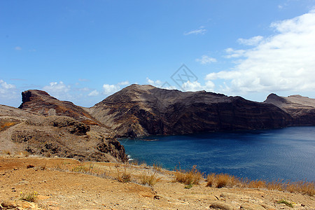 葡萄牙马德拉岛蓝色海景岩石石头悬崖地平线海洋边缘旅行气候图片