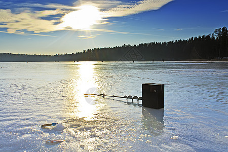 湖边的冬季捕鱼图片