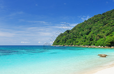 美丽的海滩海洋棕榈海岸线天空风景海景热带旅行假期蓝色图片